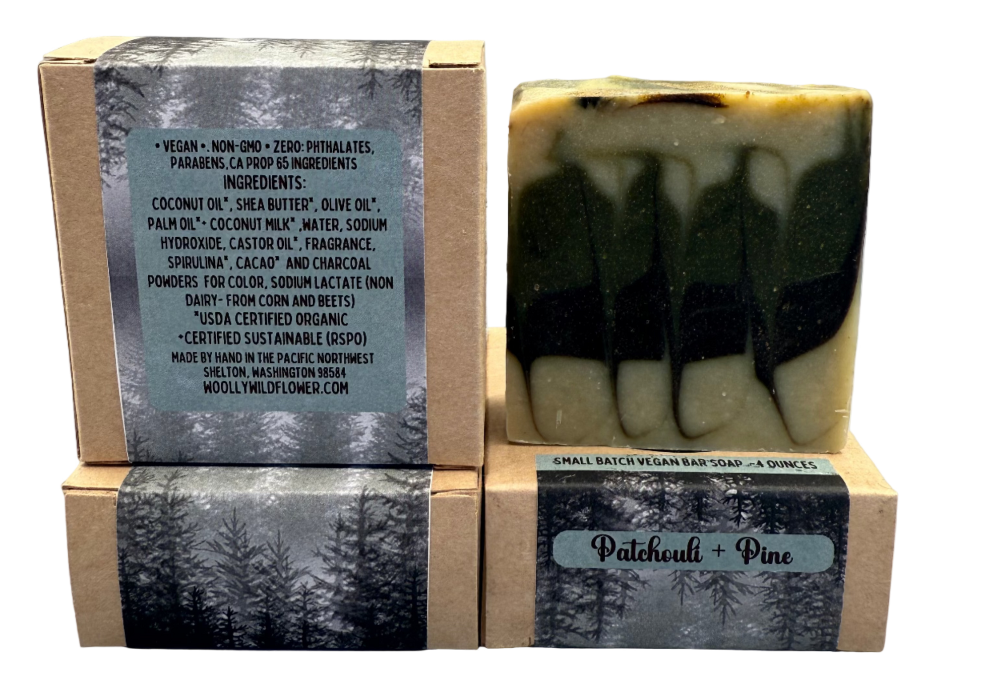 Bar of soap with a wooden box on a gray background