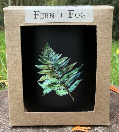 Fern + Fog product packaging with a fern illustration on a natural background