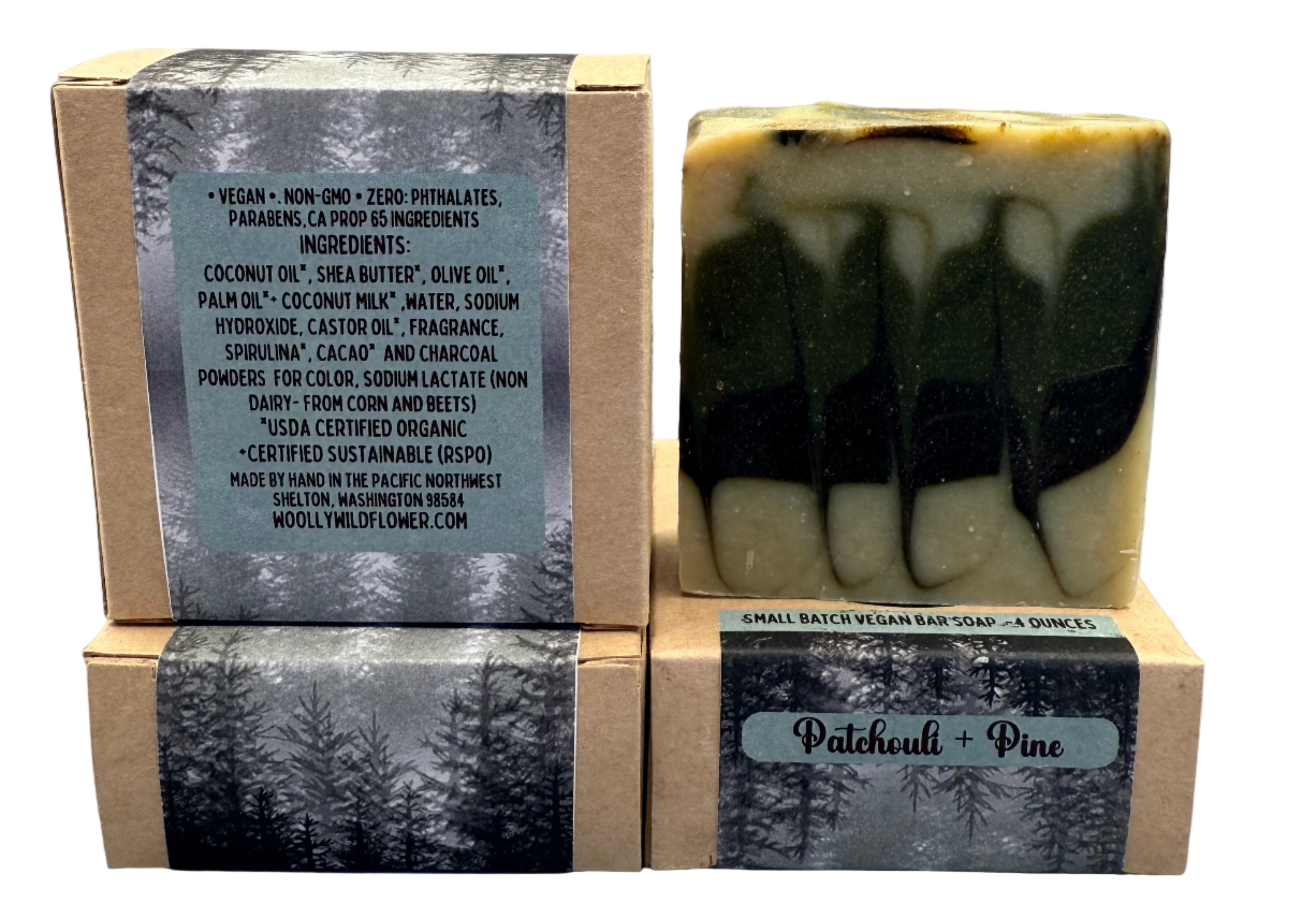 Bar of soap with a wooden box on a gray background
