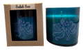 Blue candle with octopus design and packaging labeled 'Salish Sea' on a white background